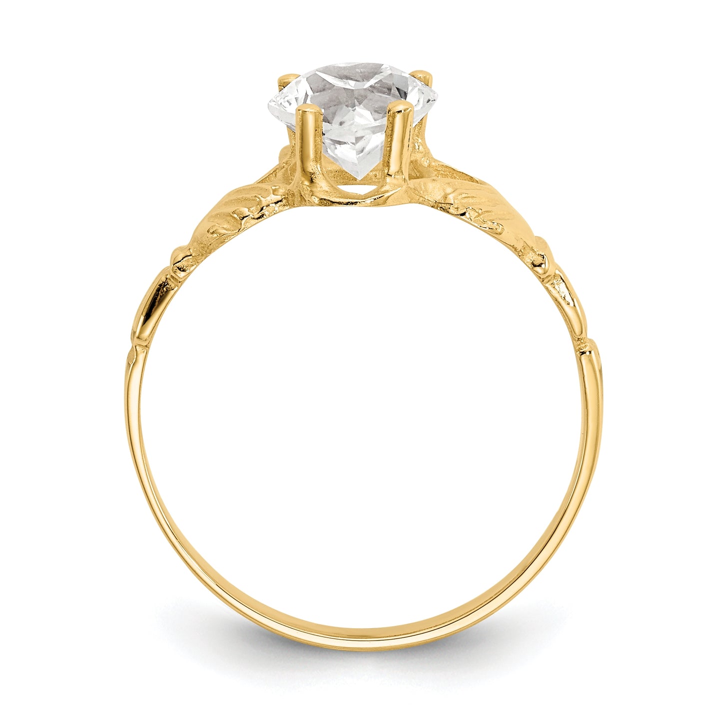 14K Yellow Gold April Cubic Zirconia Birthstone Claddagh Ring