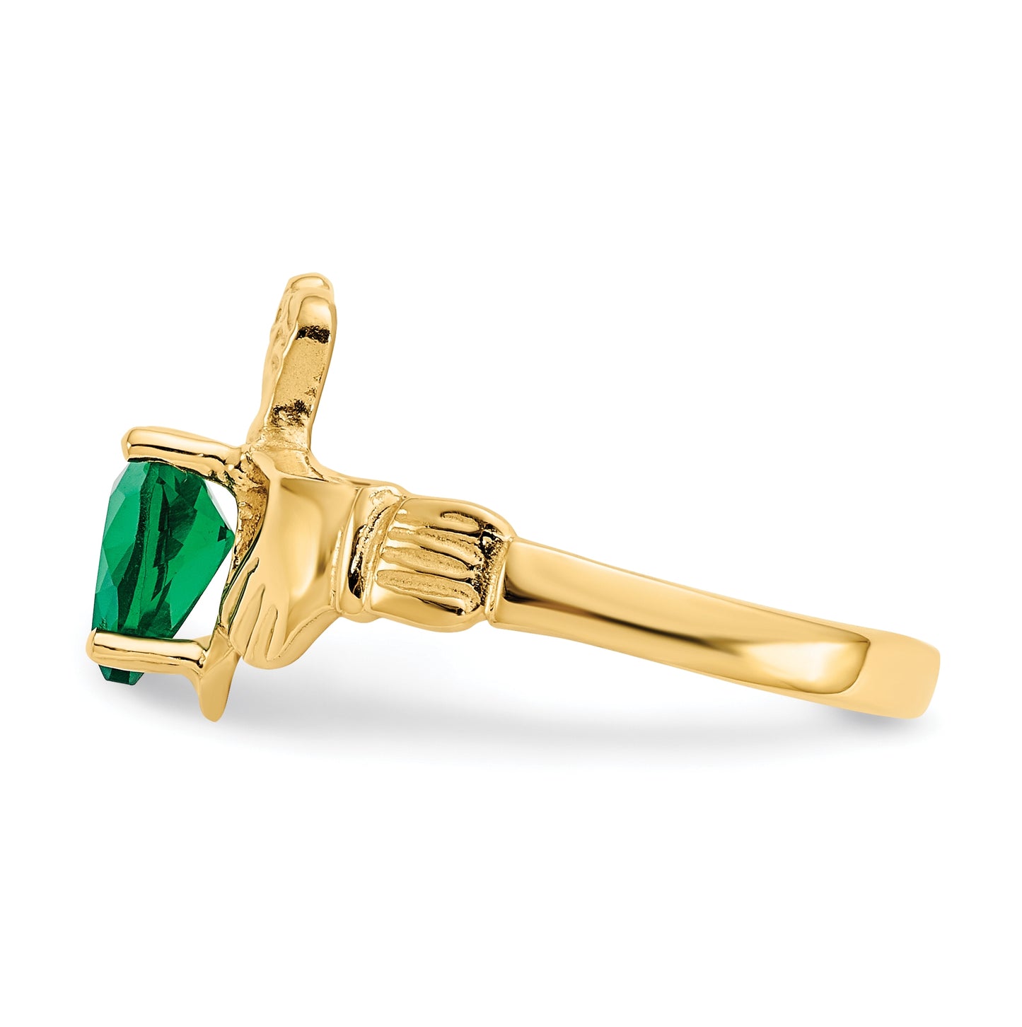14K Yellow Gold May Cubic Zirconia Birthstone Claddagh Ring