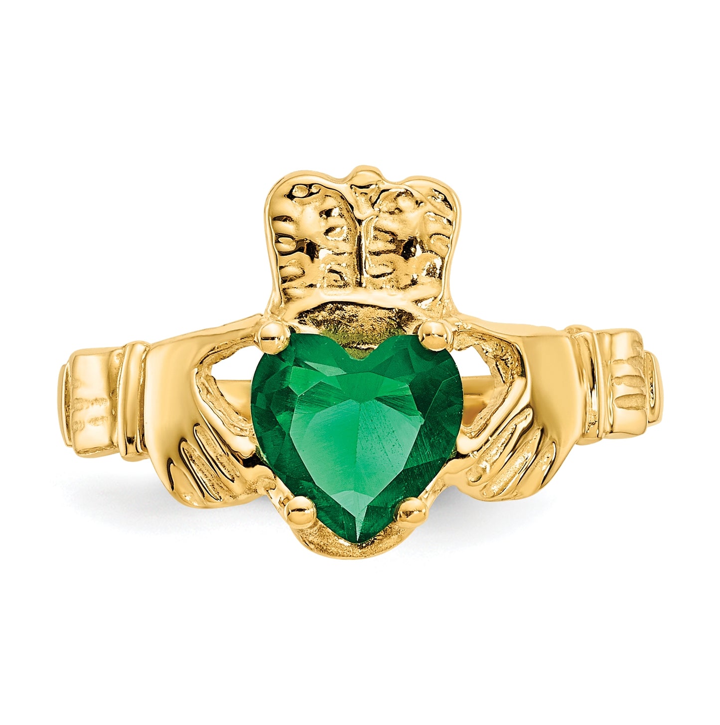 14K Yellow Gold May Cubic Zirconia Birthstone Claddagh Ring