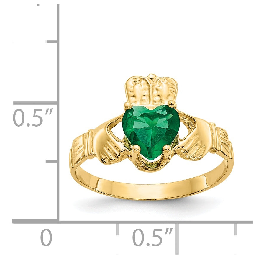 14K Yellow Gold May Cubic Zirconia Birthstone Claddagh Ring
