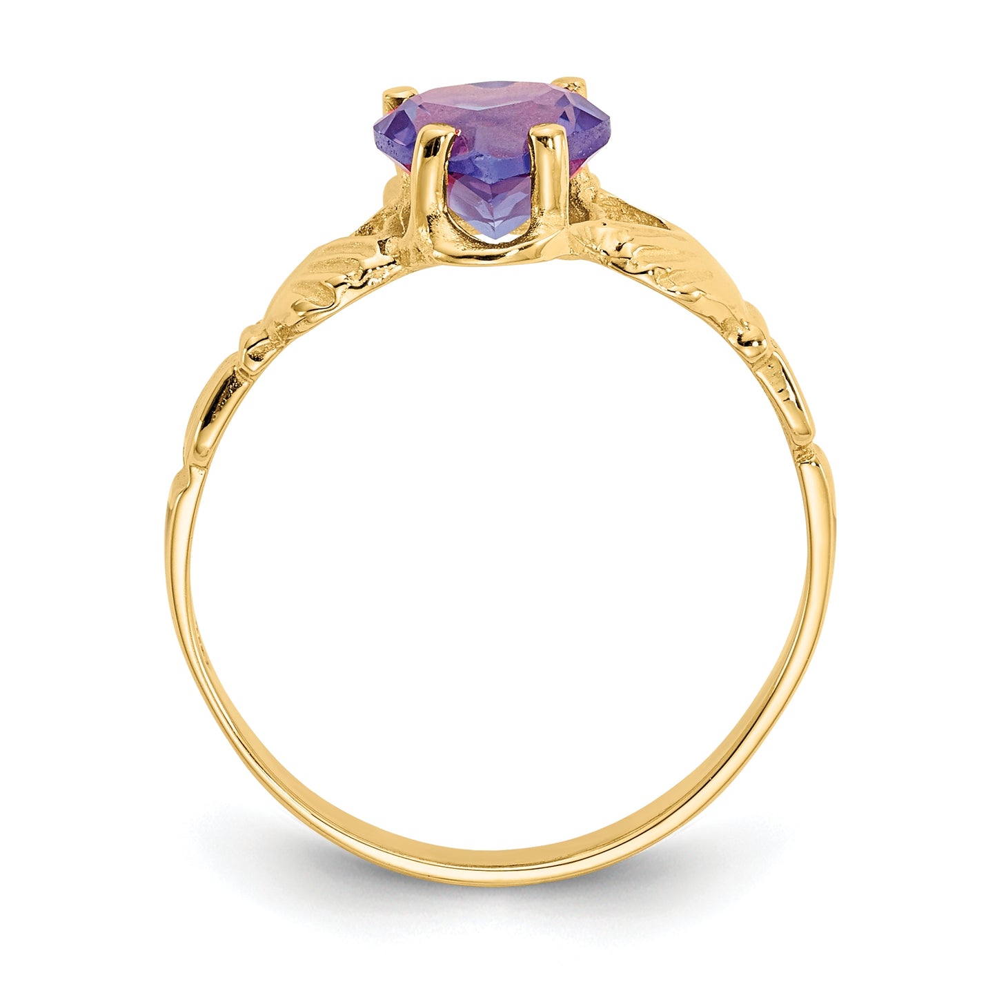 14K Yellow Gold June Cubic Zirconia Birthstone Claddagh Ring