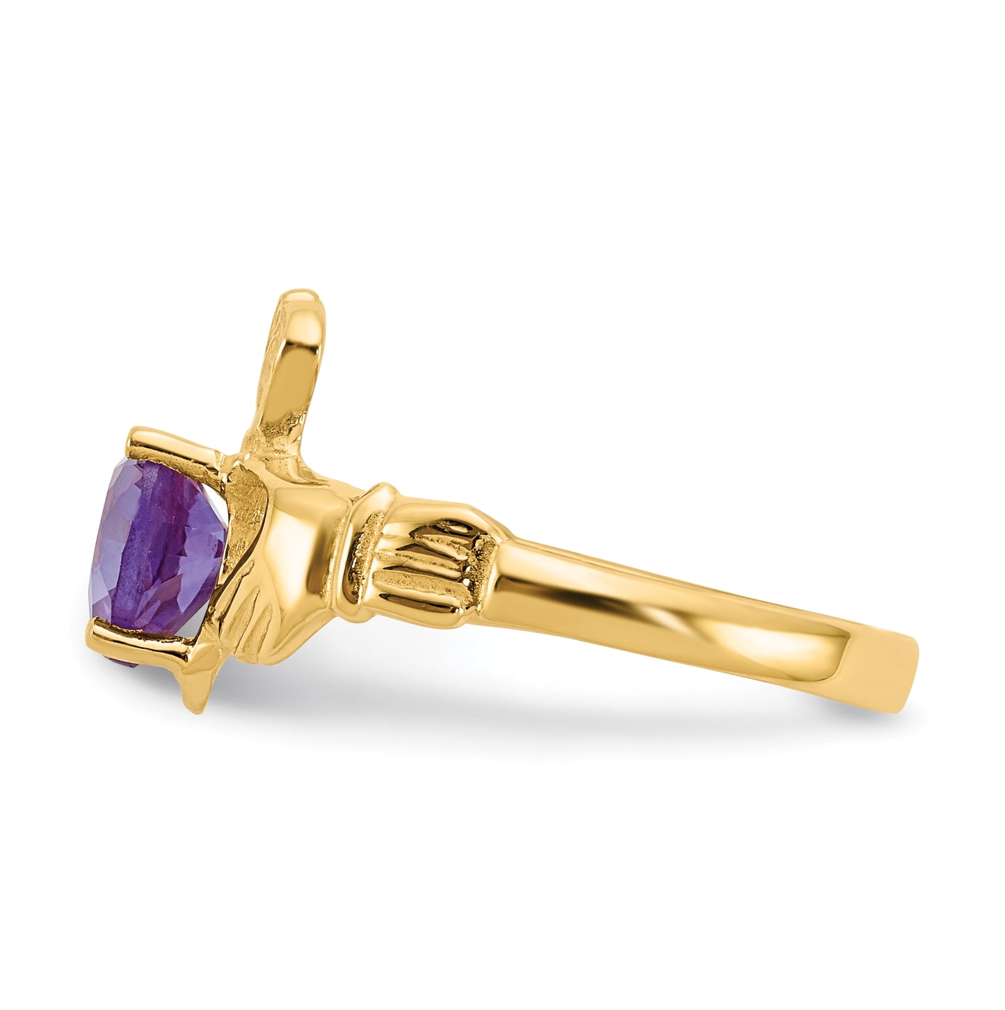 14K Yellow Gold June Cubic Zirconia Birthstone Claddagh Ring