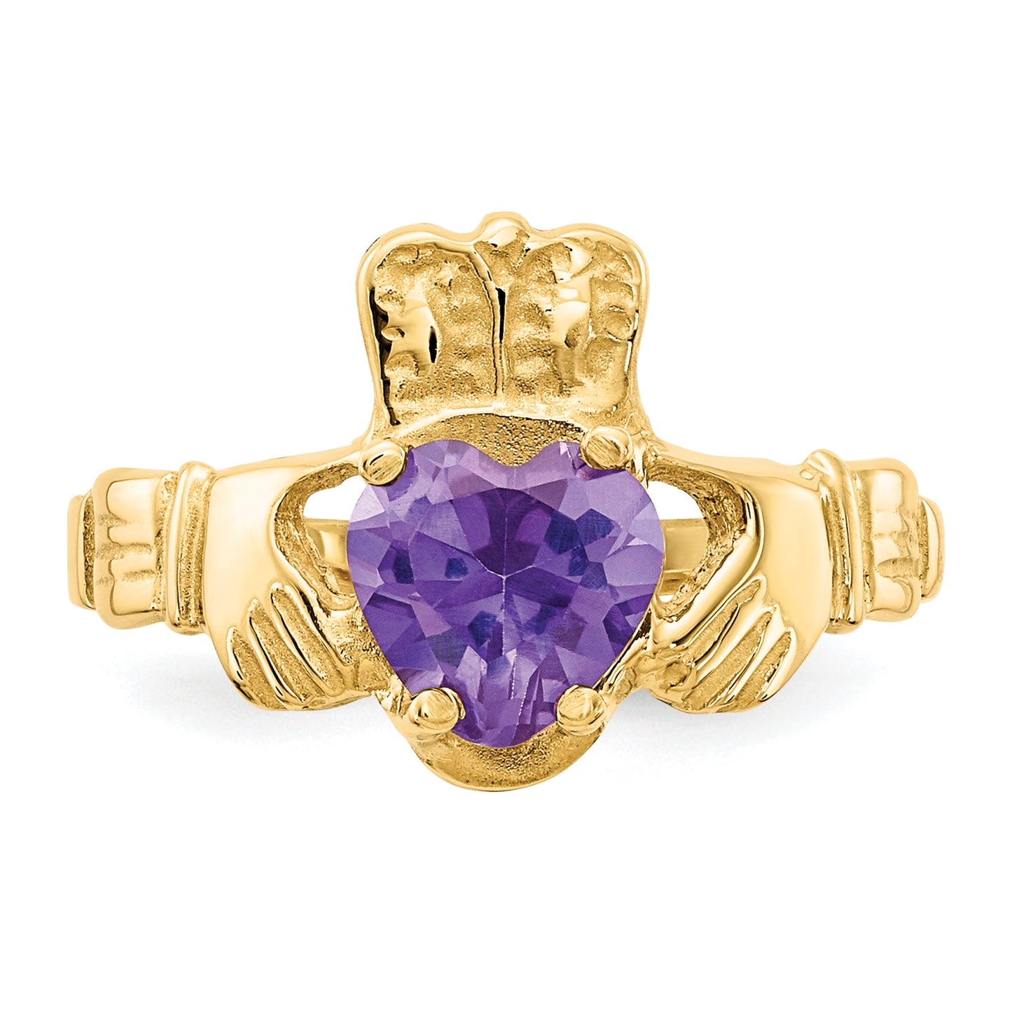 14K Yellow Gold June Cubic Zirconia Birthstone Claddagh Ring