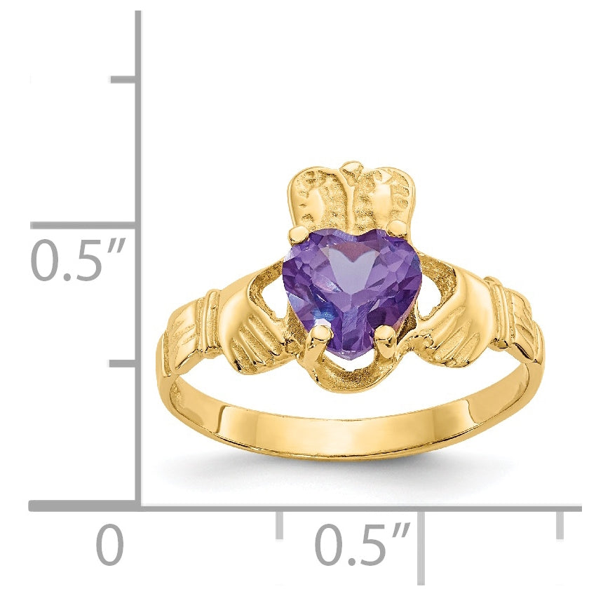 14K Yellow Gold June Cubic Zirconia Birthstone Claddagh Ring