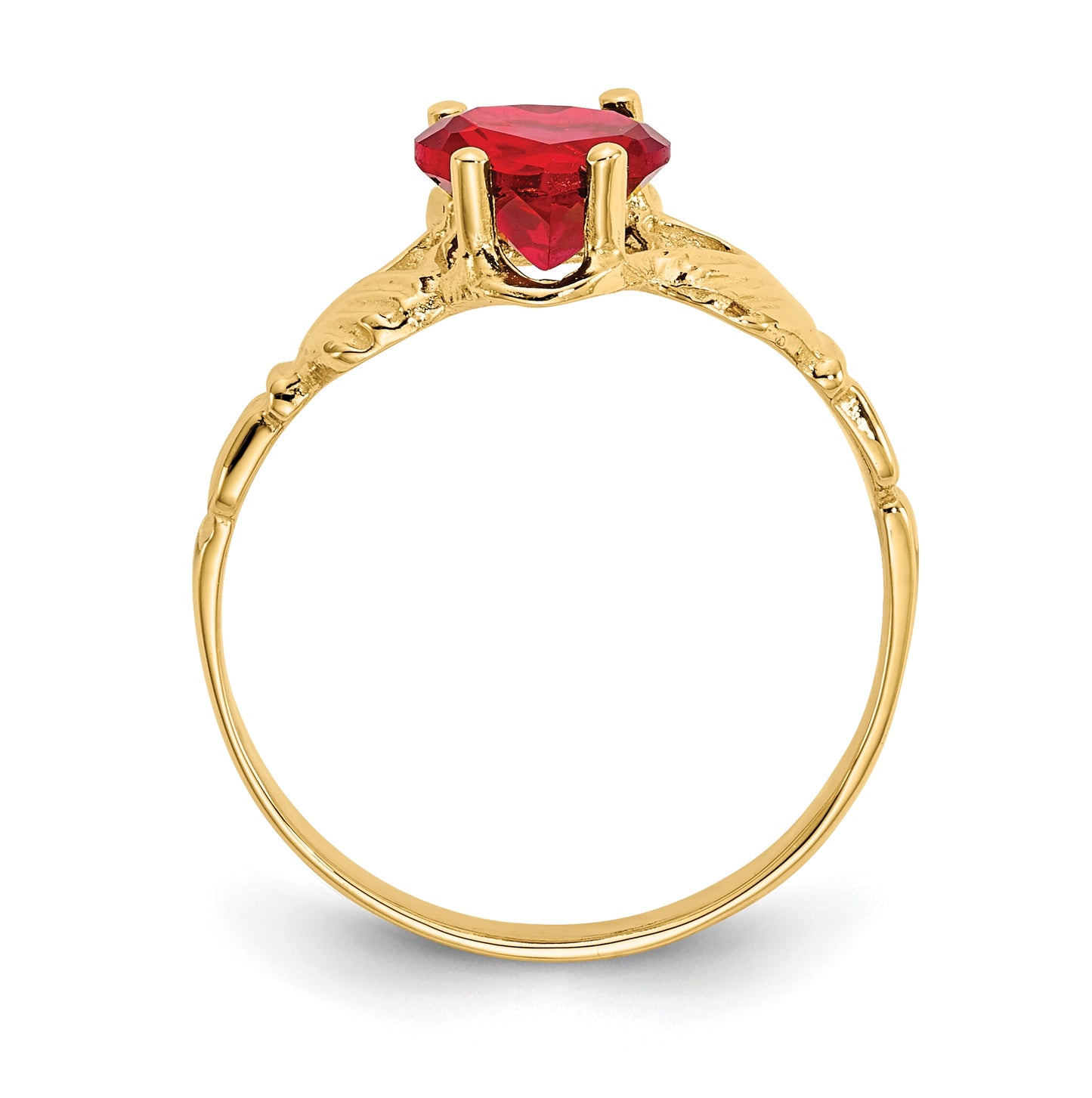 14K Yellow Gold July Cubic Zirconia Birthstone Claddagh Ring