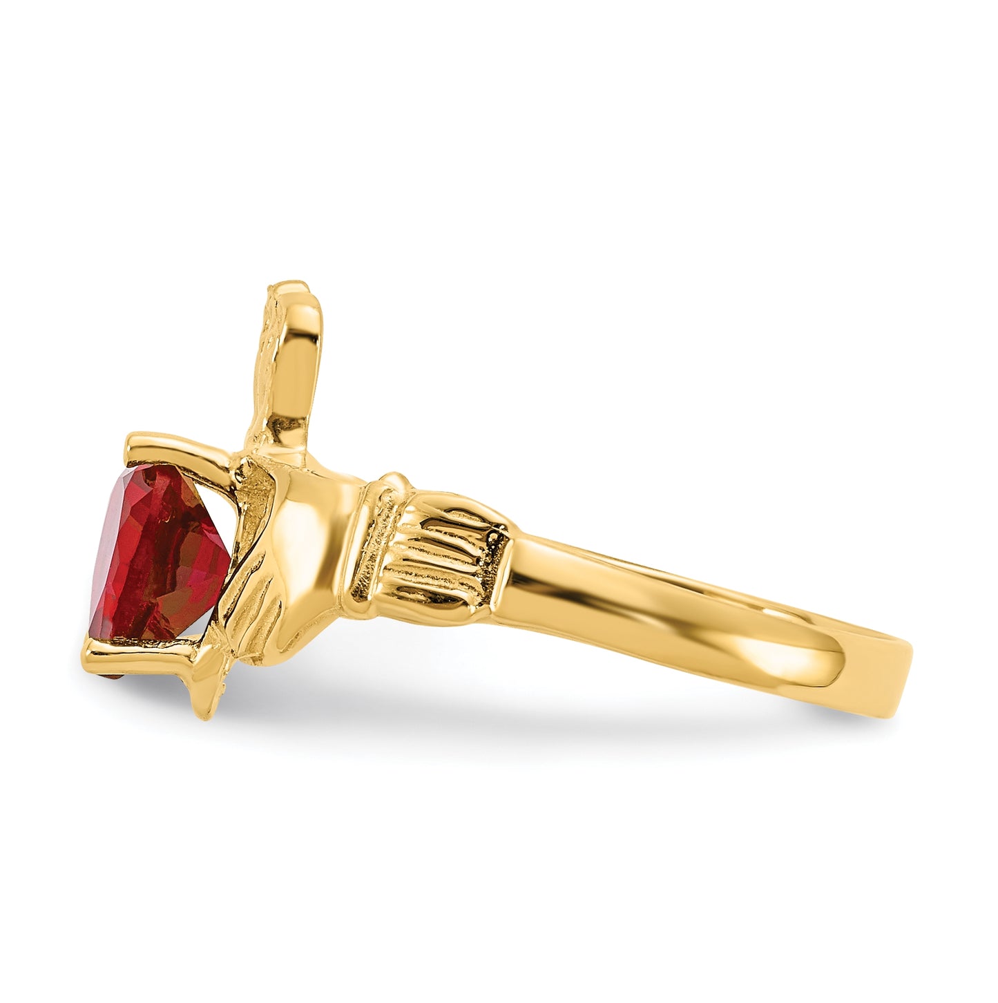 14K Yellow Gold July Cubic Zirconia Birthstone Claddagh Ring