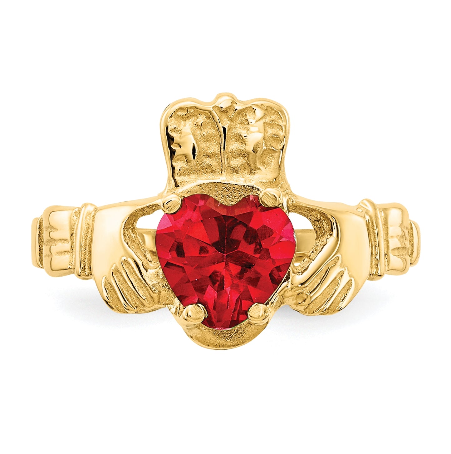 14K Yellow Gold July Cubic Zirconia Birthstone Claddagh Ring