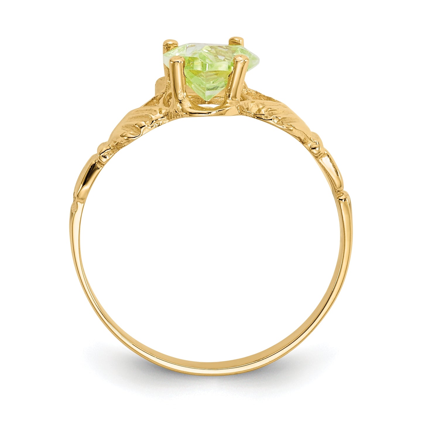 14K Yellow Gold August Cubic Zirconia Birthstone Claddagh Ring