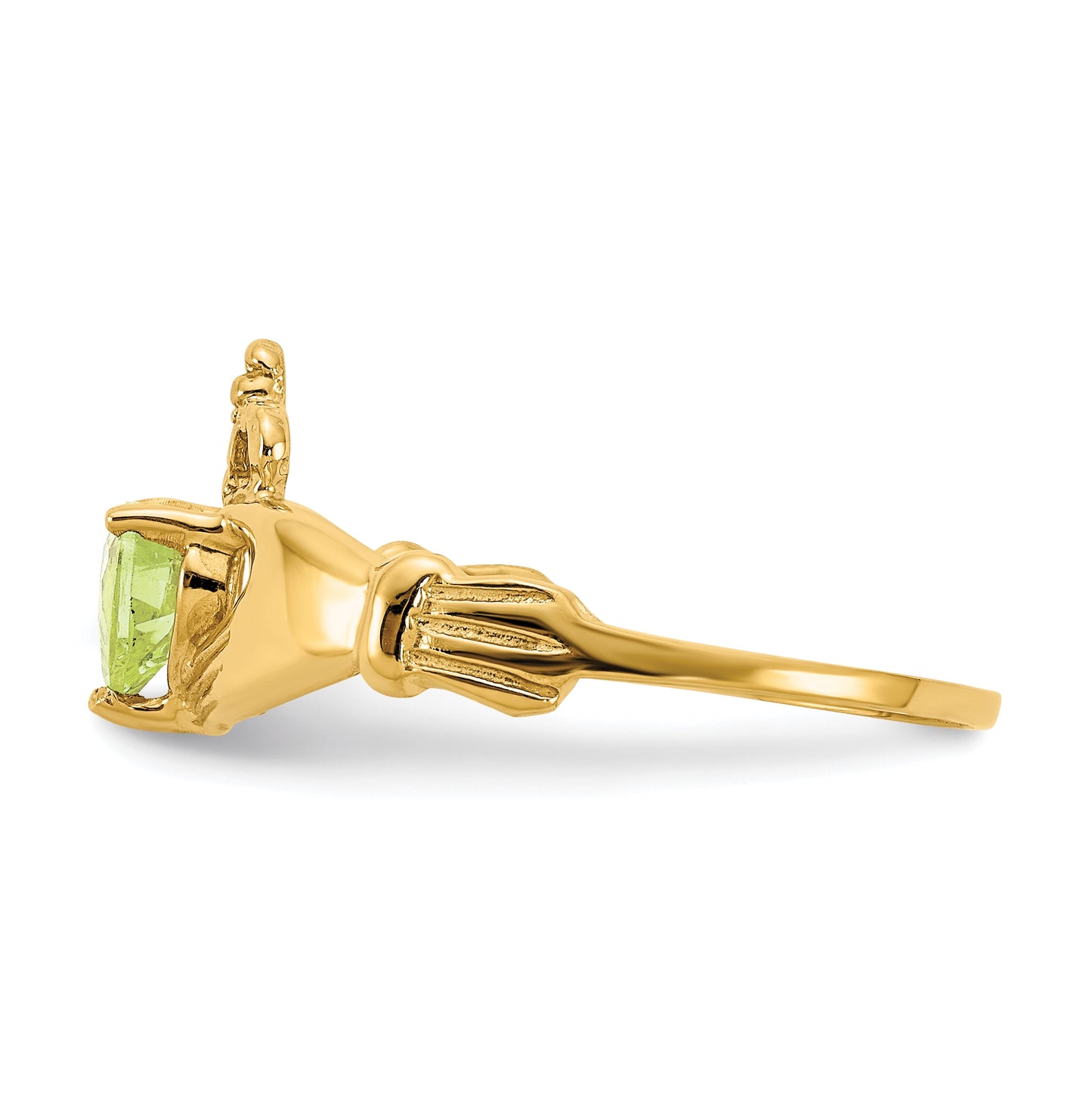 14K Yellow Gold August Cubic Zirconia Birthstone Claddagh Ring