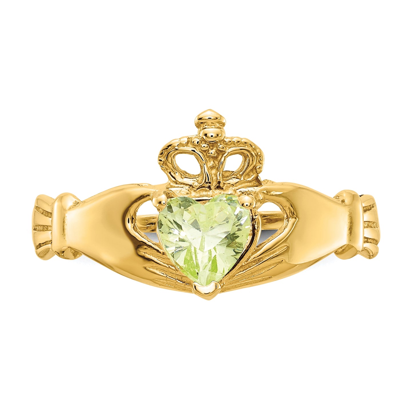 14K Yellow Gold August Cubic Zirconia Birthstone Claddagh Ring