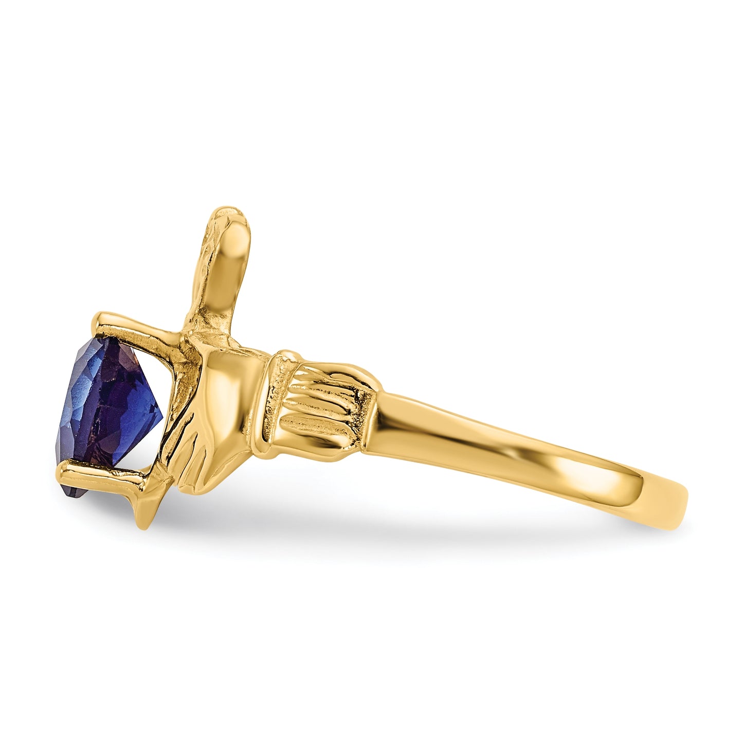 14K Yellow Gold September Cubic Zirconia Birthstone Claddagh Ring