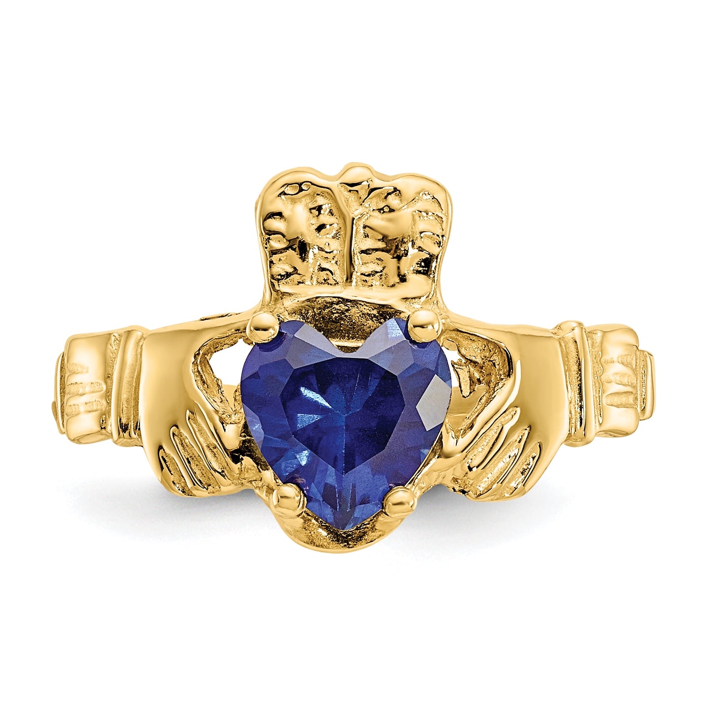 14K Yellow Gold September Cubic Zirconia Birthstone Claddagh Ring