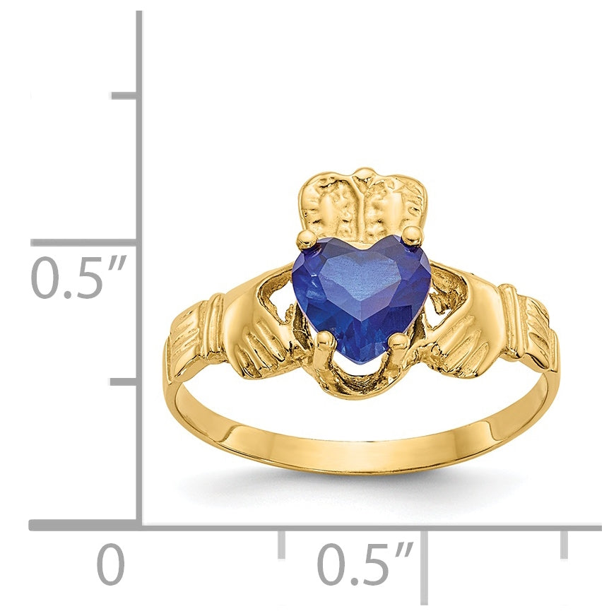 14K Yellow Gold September Cubic Zirconia Birthstone Claddagh Ring