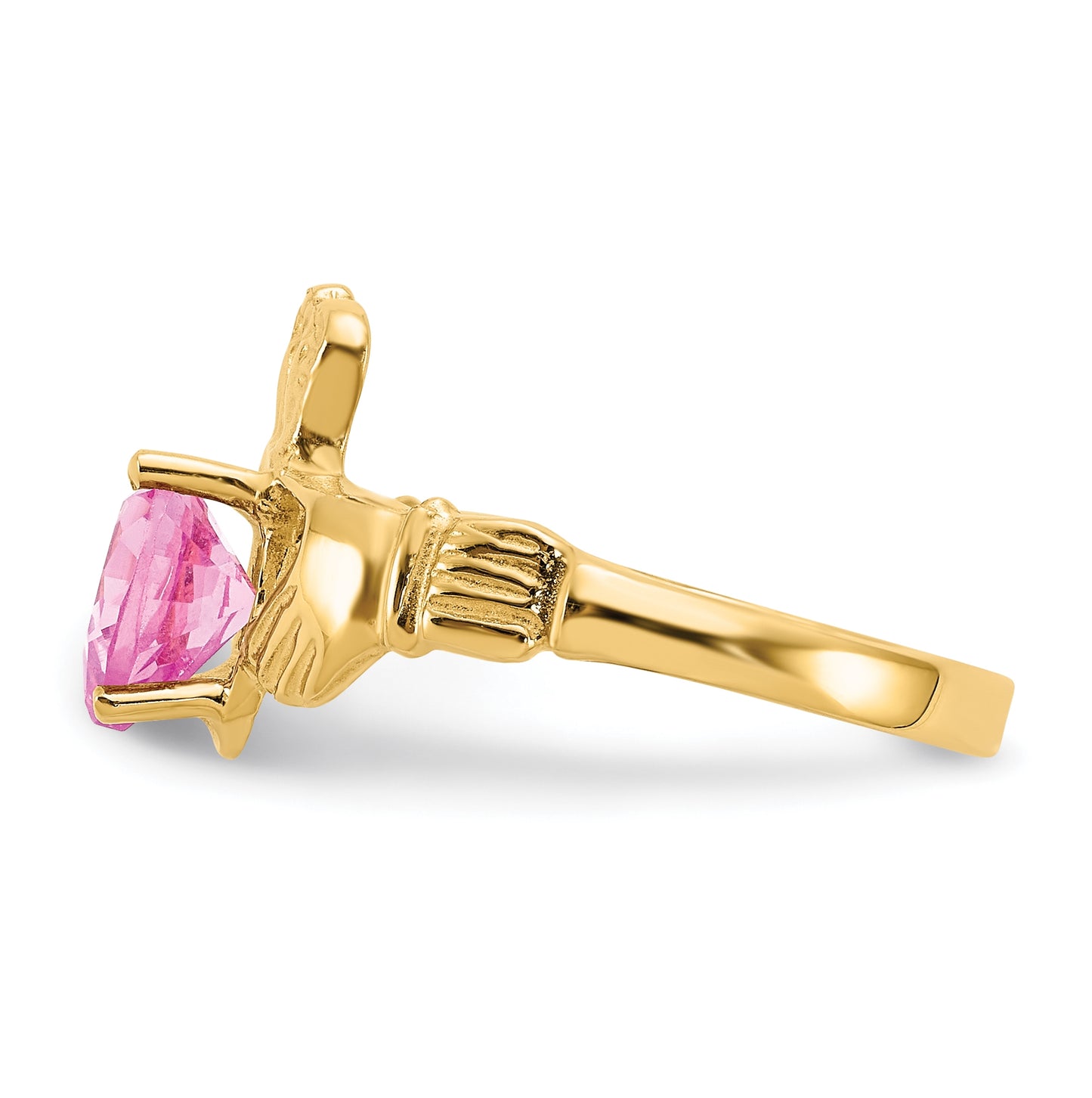 14K Yellow Gold October Cubic Zirconia Birthstone Claddagh Ring
