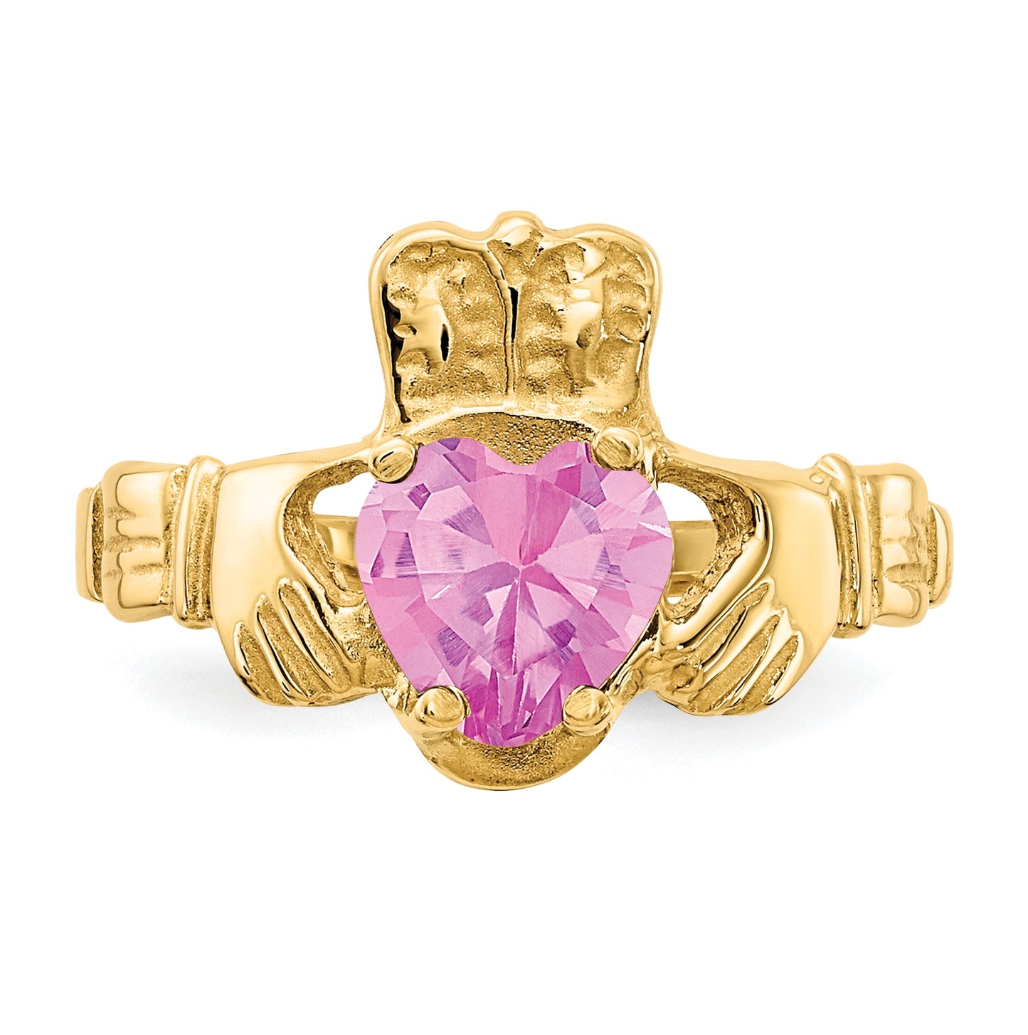 14K Yellow Gold October Cubic Zirconia Birthstone Claddagh Ring