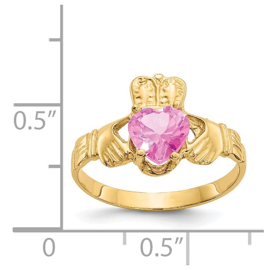 14K Yellow Gold October Cubic Zirconia Birthstone Claddagh Ring