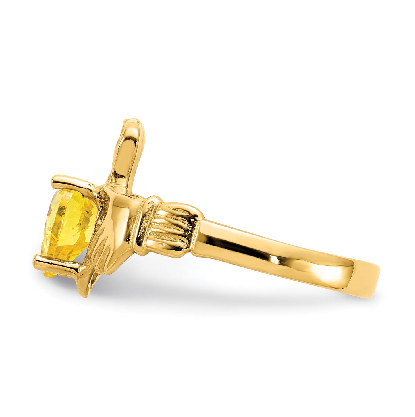 14K Yellow Gold November Cubic Zirconia Birthstone Claddagh Ring