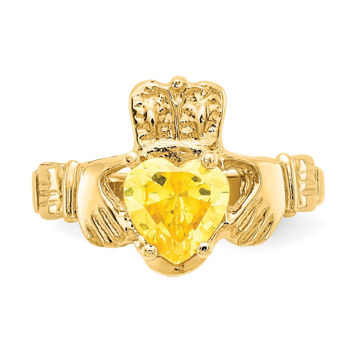 14K Yellow Gold November Cubic Zirconia Birthstone Claddagh Ring