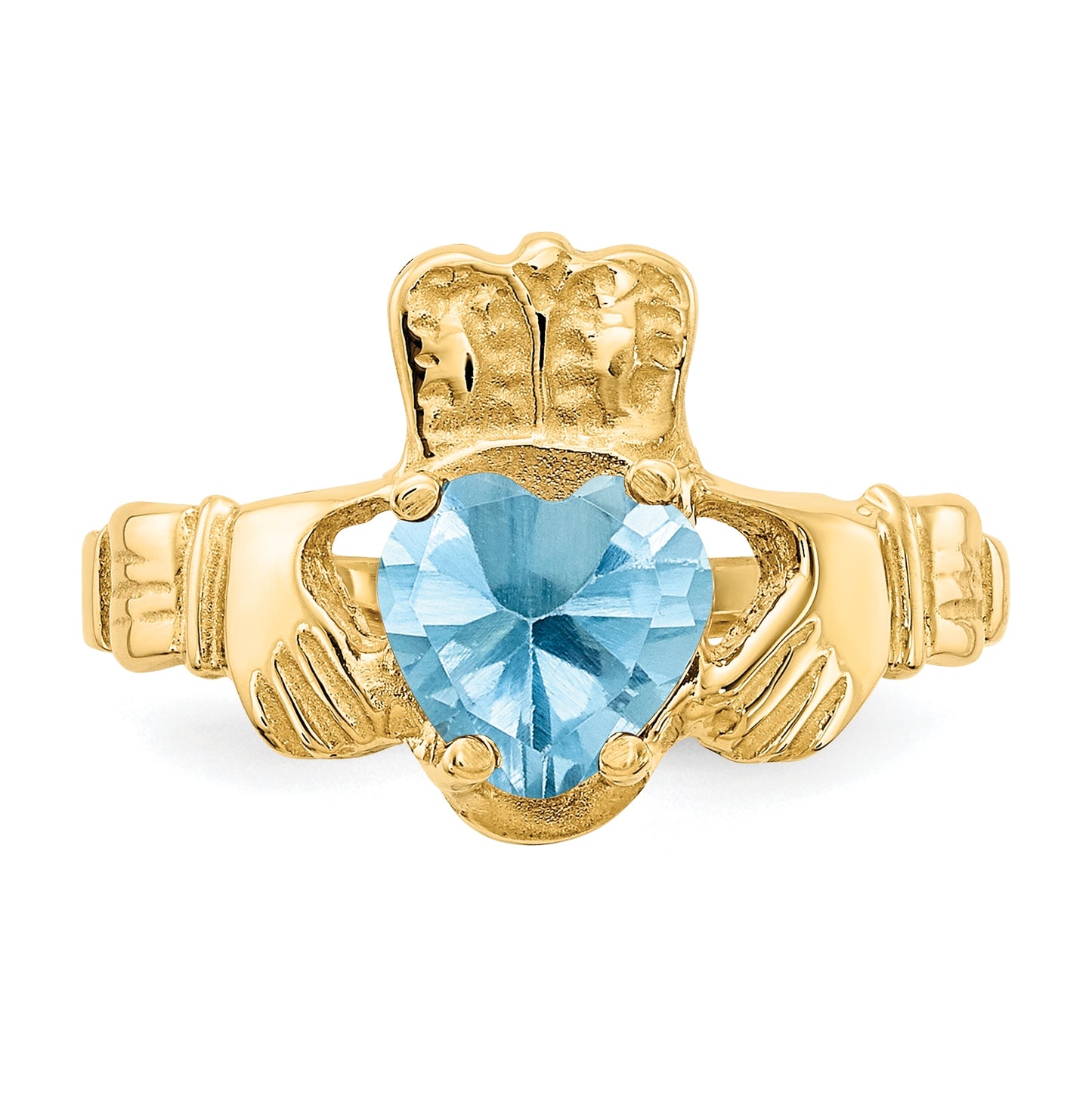 14K Yellow Gold December Cubic Zirconia Birthstone Claddagh Ring