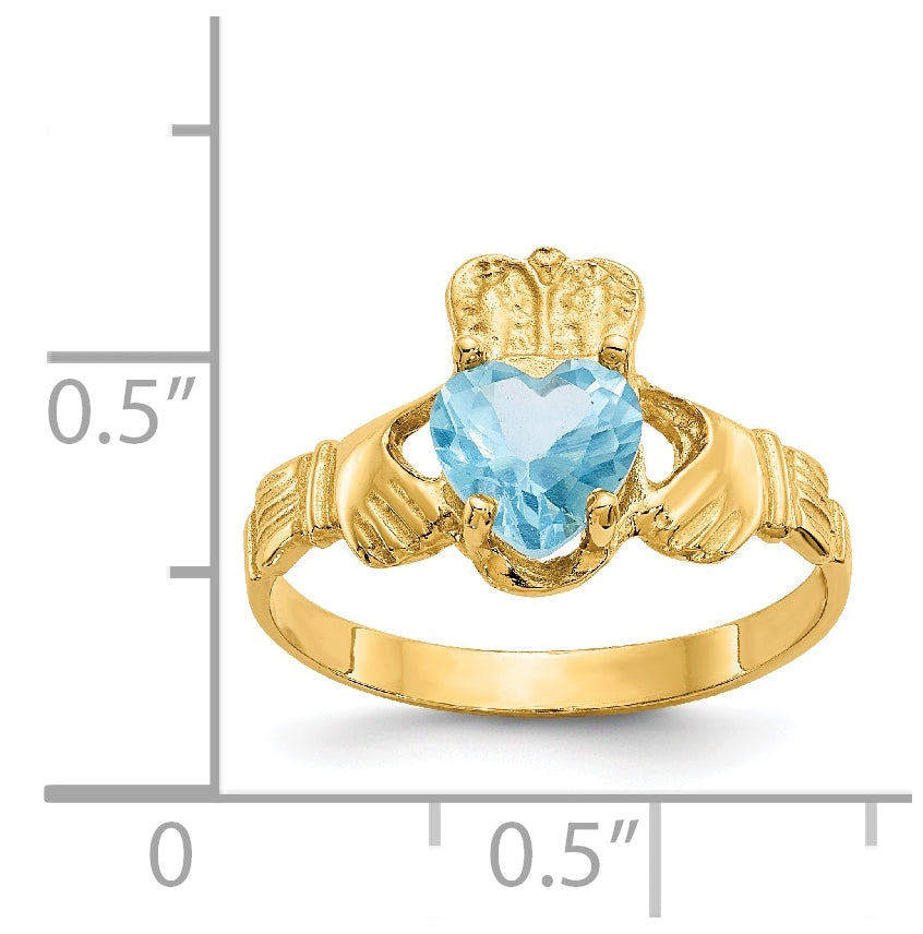 14K Yellow Gold December Cubic Zirconia Birthstone Claddagh Ring