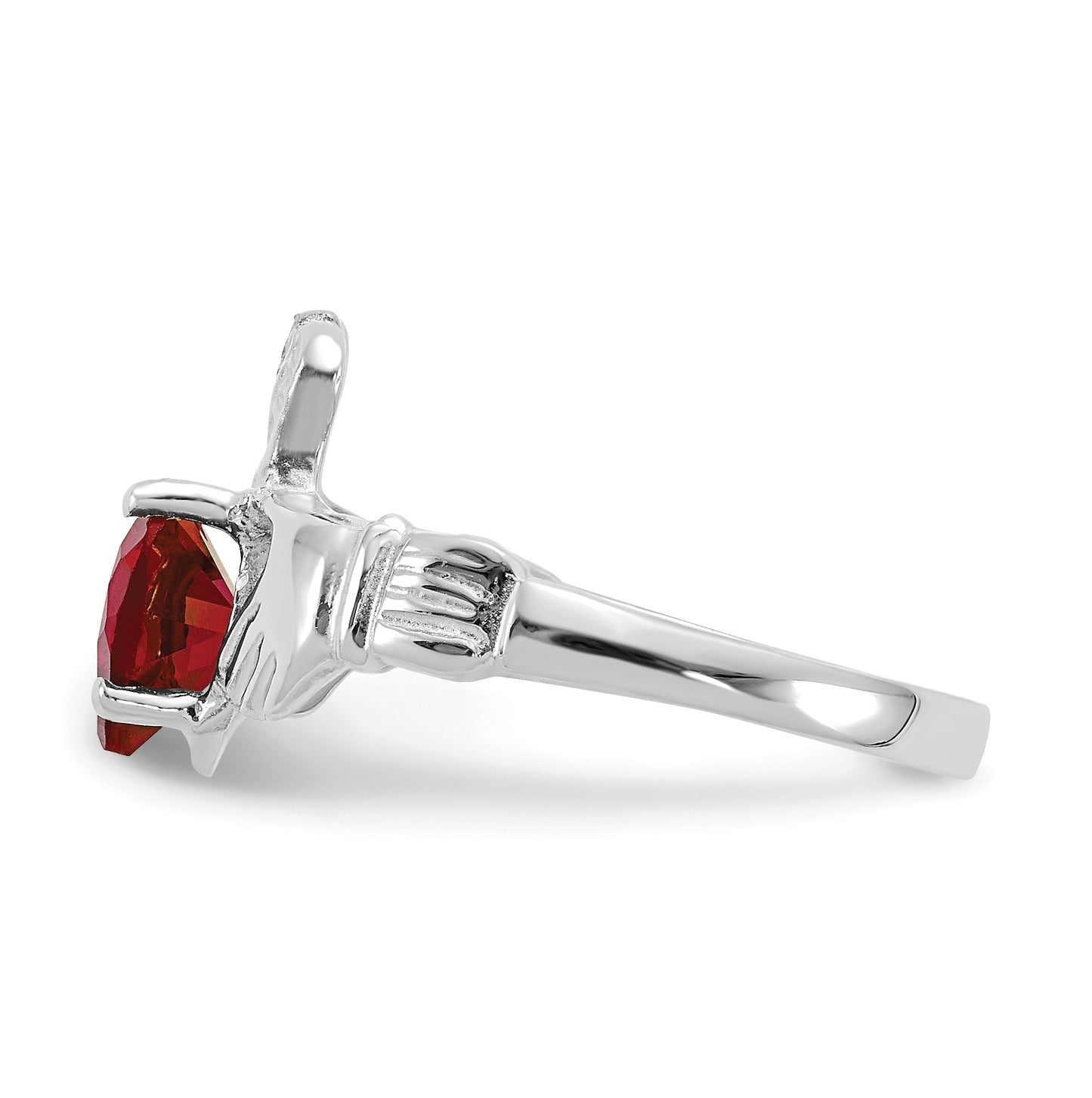 14k White Gold January Cubic Zirconia Birthstone Claddagh Ring