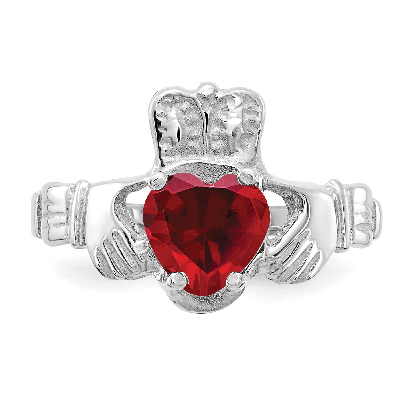 14k White Gold January Cubic Zirconia Birthstone Claddagh Ring