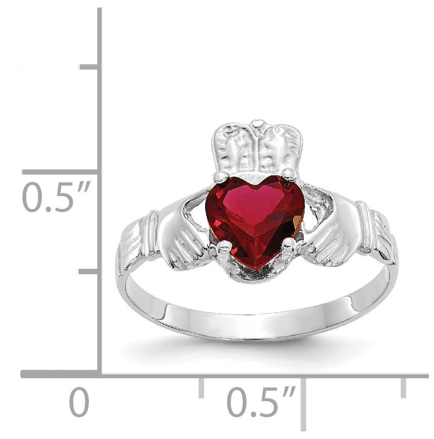 14k White Gold January Cubic Zirconia Birthstone Claddagh Ring