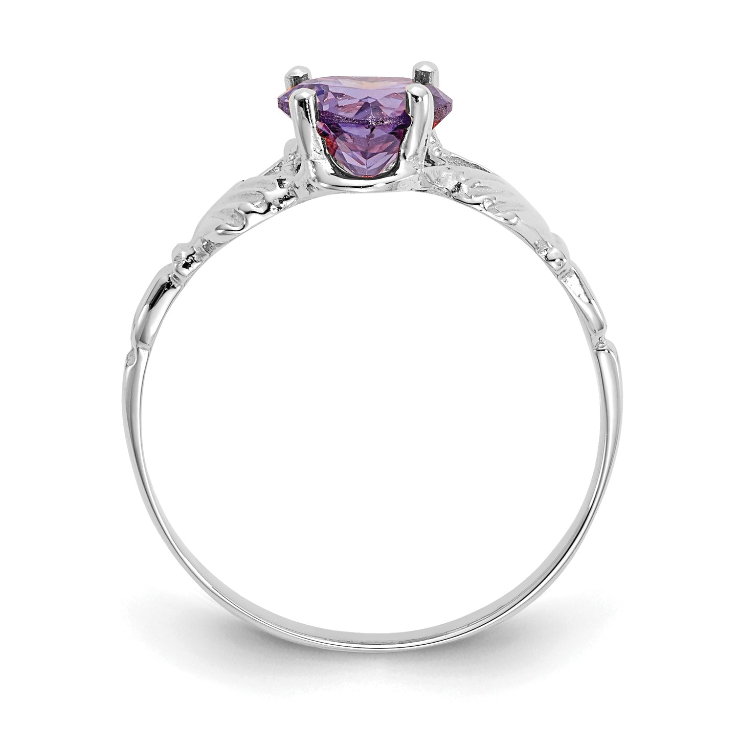 14k White Gold February Cubic Zirconia Birthstone Claddagh Ring