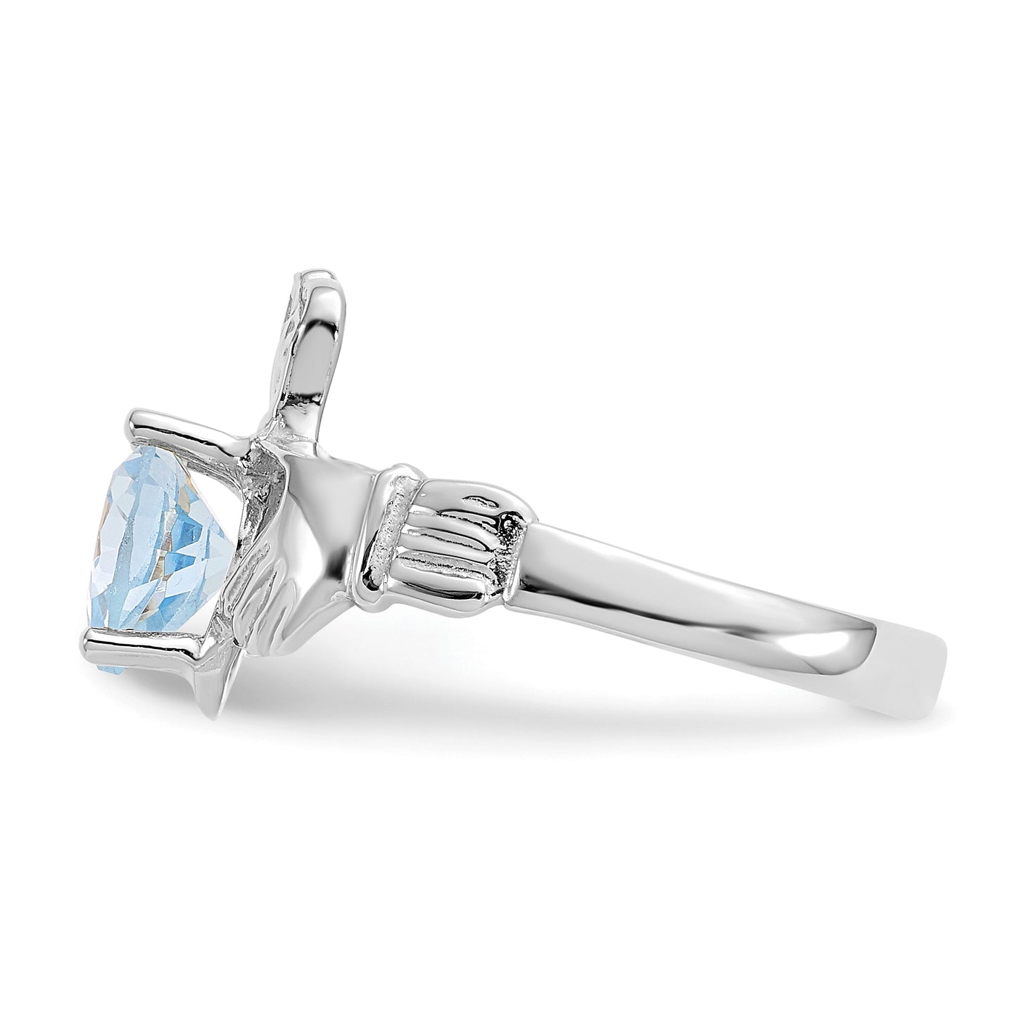 14k White Gold March Cubic Zirconia Birthstone Claddagh Ring