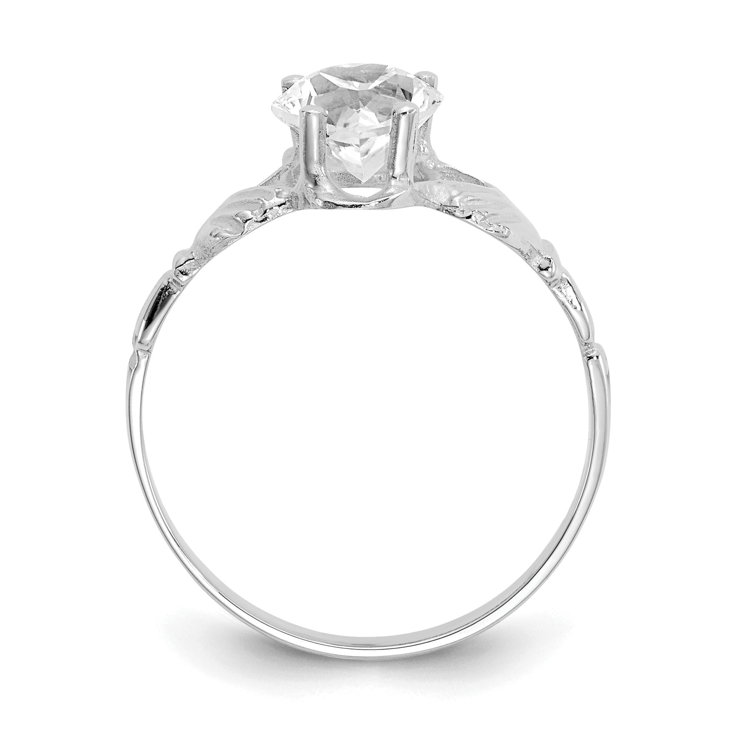 14k White Gold April Cubic Zirconia Birthstone Claddagh Ring