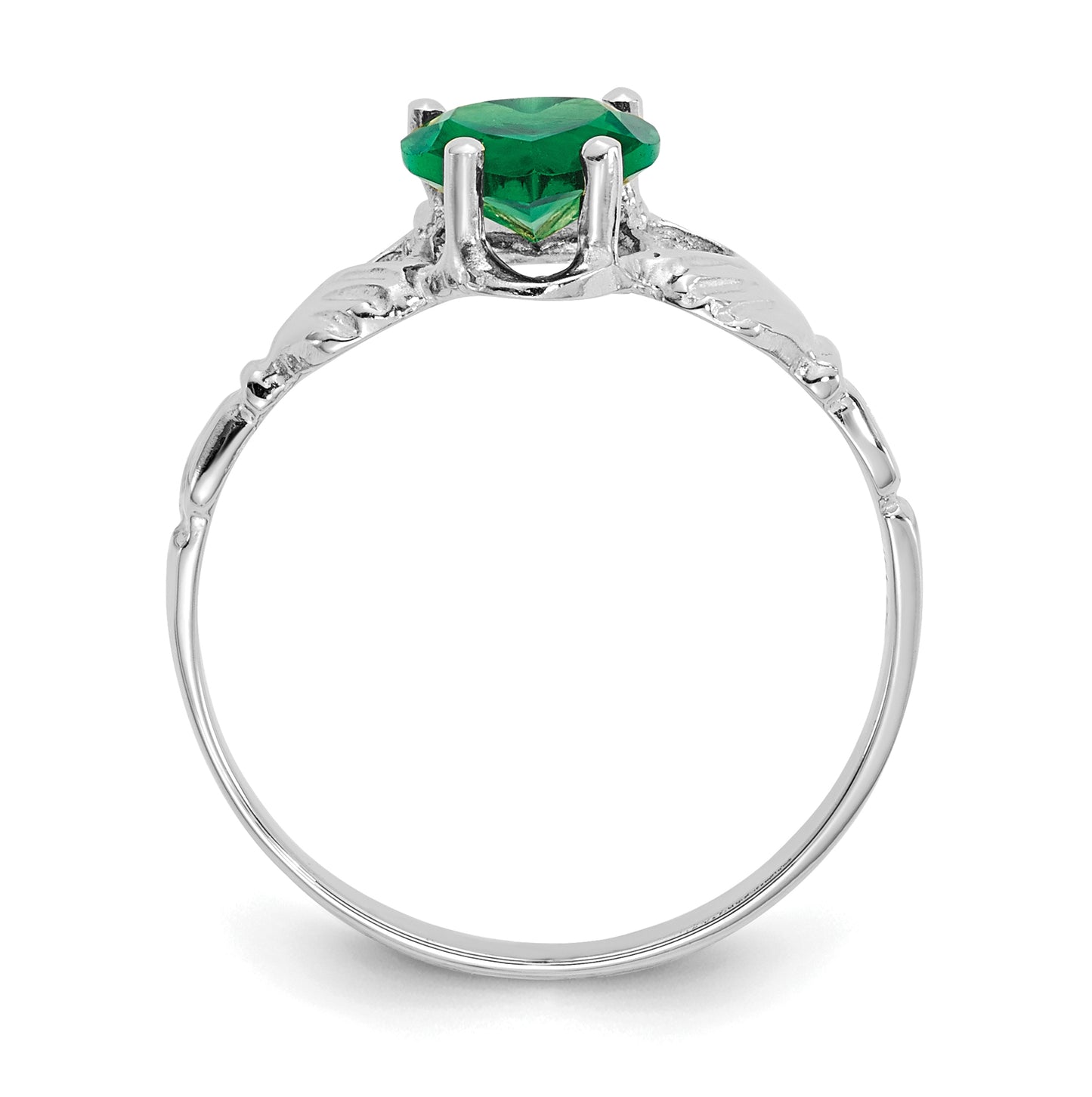 14k White Gold May Cubic Zirconia Birthstone Claddagh Ring