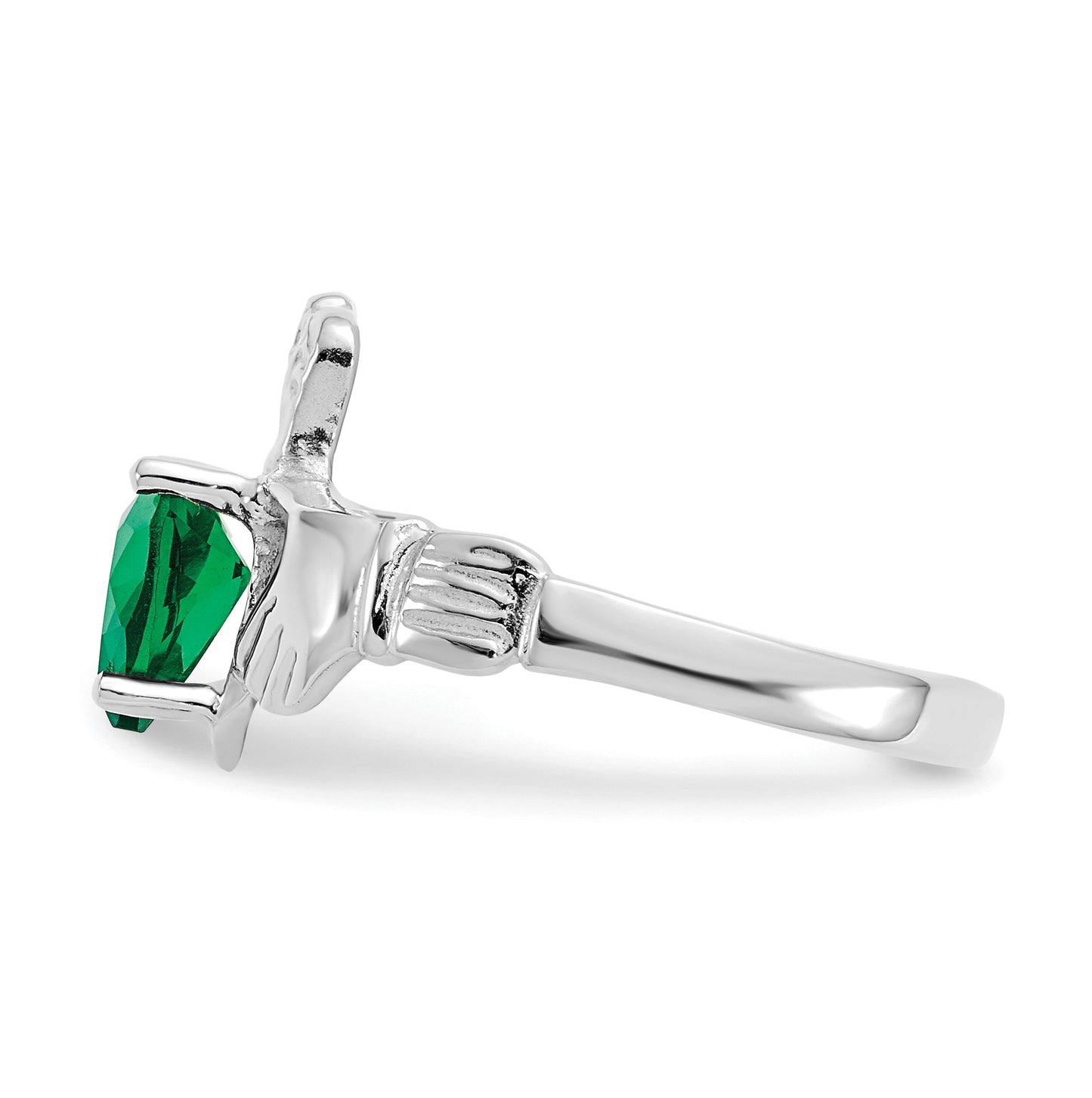 14k White Gold May Cubic Zirconia Birthstone Claddagh Ring