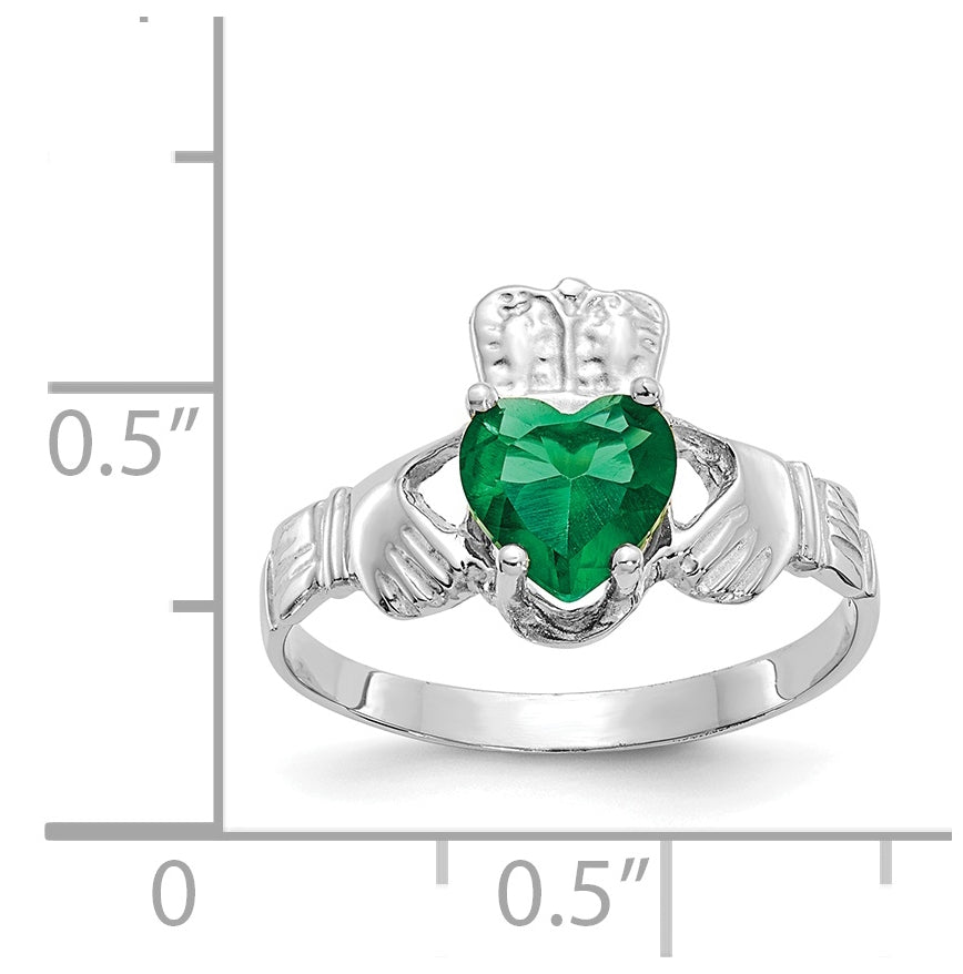 14k White Gold May Cubic Zirconia Birthstone Claddagh Ring