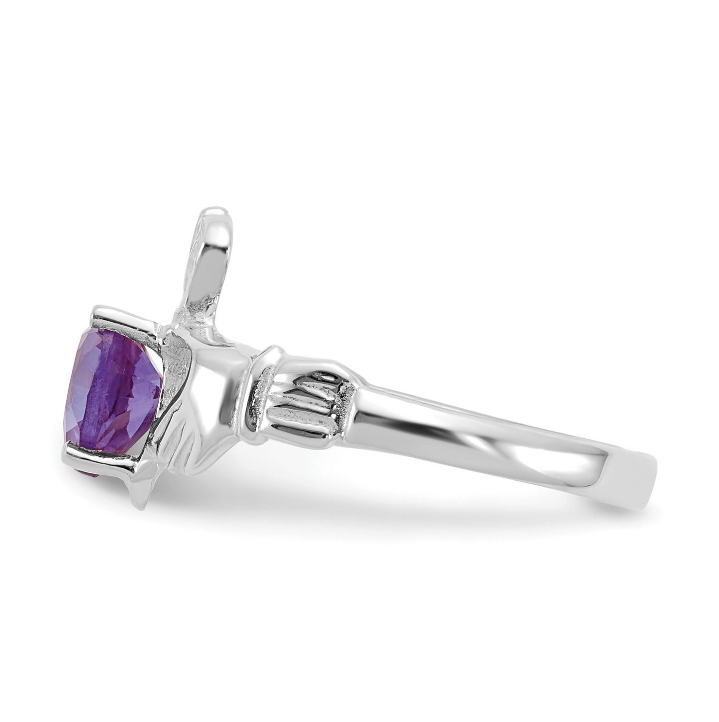 14k White Gold June Cubic Zirconia Birthstone Claddagh Ring