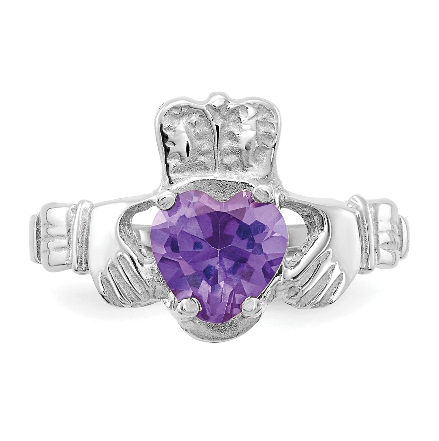 14k White Gold June Cubic Zirconia Birthstone Claddagh Ring