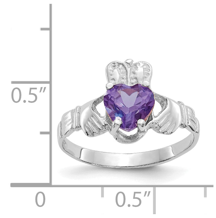 14k White Gold June Cubic Zirconia Birthstone Claddagh Ring