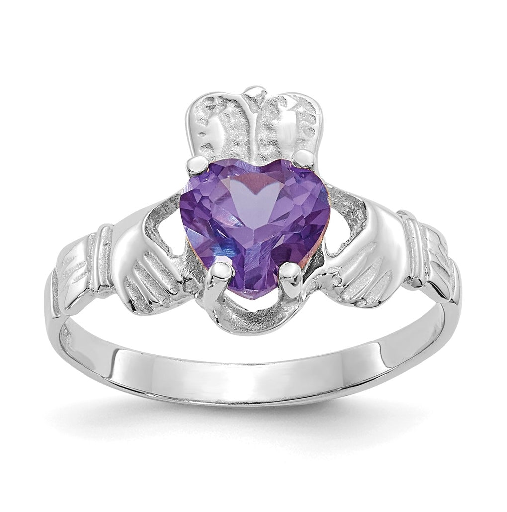 14k White Gold June Cubic Zirconia Birthstone Claddagh Ring