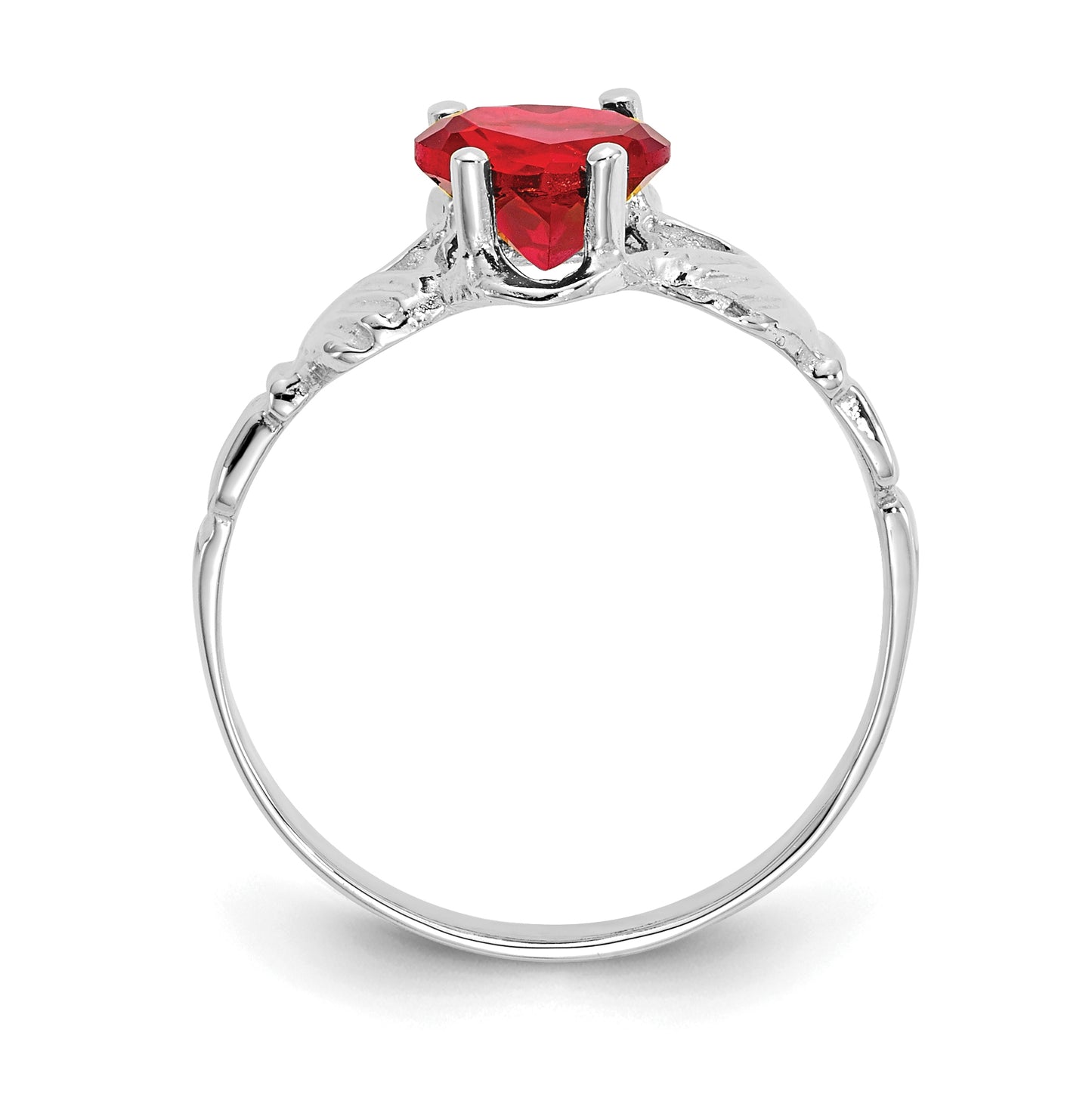 14k White Gold July Cubic Zirconia Birthstone Claddagh Ring