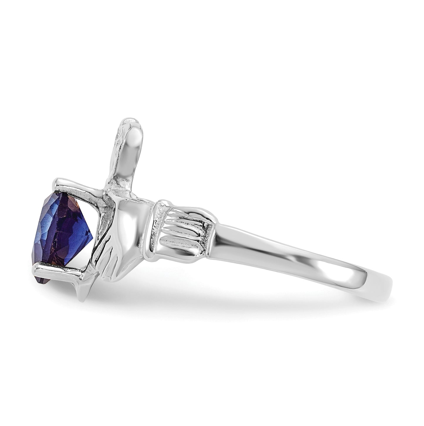 14k White Gold September Cubic Zirconia Birthstone Claddagh Ring