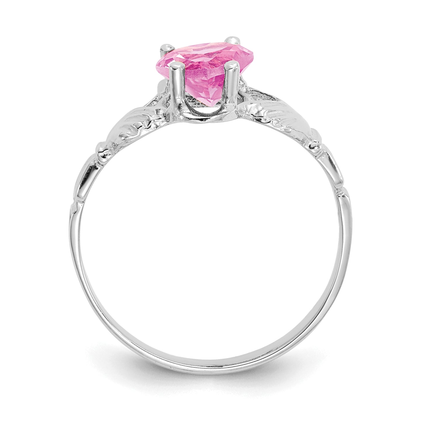 14k White Gold October Cubic Zirconia Birthstone Claddagh Ring