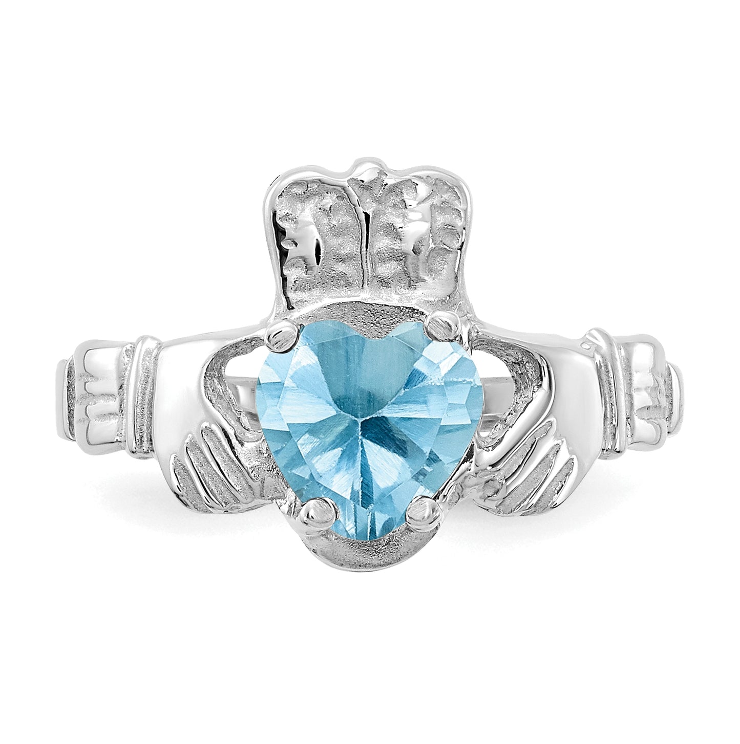 14k White Gold December Cubic Zirconia Birthstone Claddagh Ring