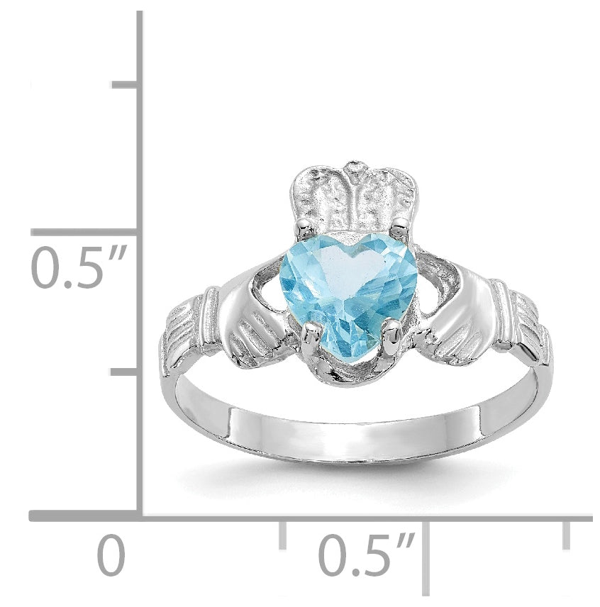 14k White Gold December Cubic Zirconia Birthstone Claddagh Ring