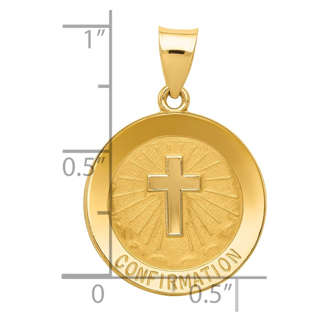 14K Yellow Gold Confirmation Medal Hollow Round Pendant – Elegant Jewelry Gift for Birthday, Anniversary, Engagement, Wedding