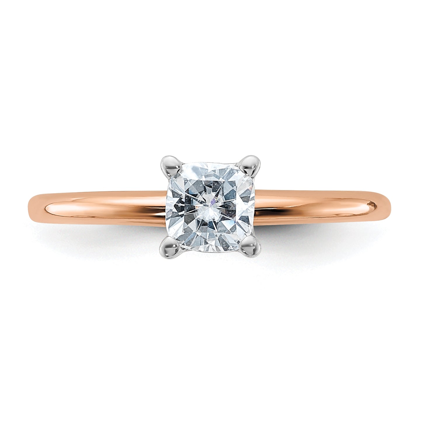 14K Rose Gold 1/2ct. 4.5mm G H I True Light Cushion Moissanite Solitaire Ring