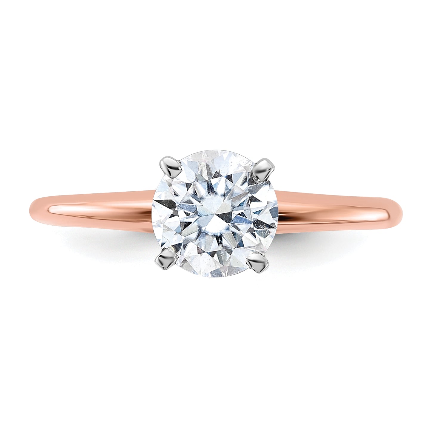 14K Rose Gold 1ct. 6.5mm D E F Pure Light Round Moissanite Solitaire Ring
