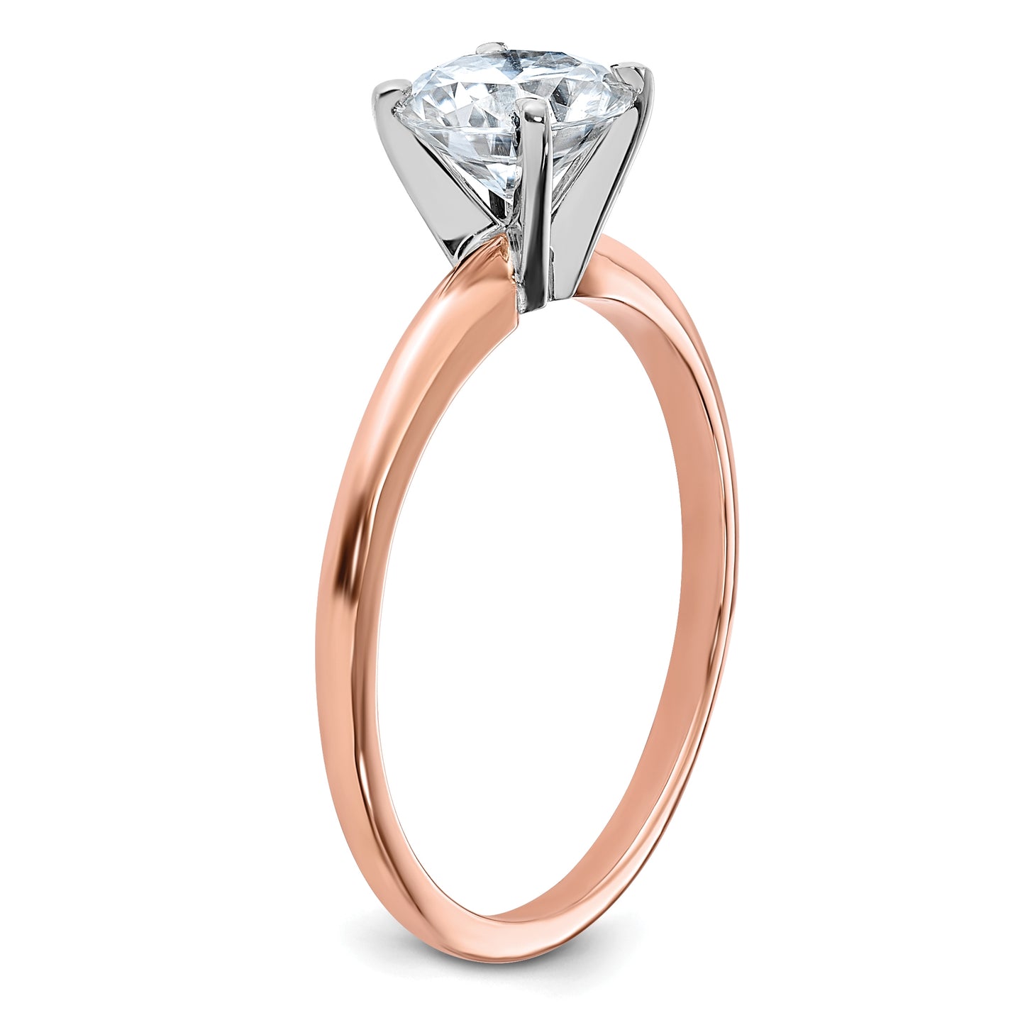 14K Rose Gold 1ct. 6.5mm D E F Pure Light Round Moissanite Solitaire Ring