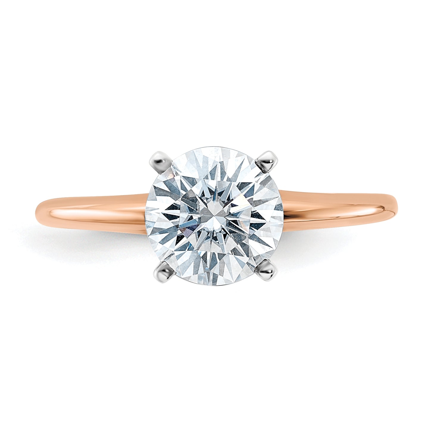 14K Rose Gold 3/4ct. 7.5mm D E F Pure Light Round Moissanite Solitaire Ring