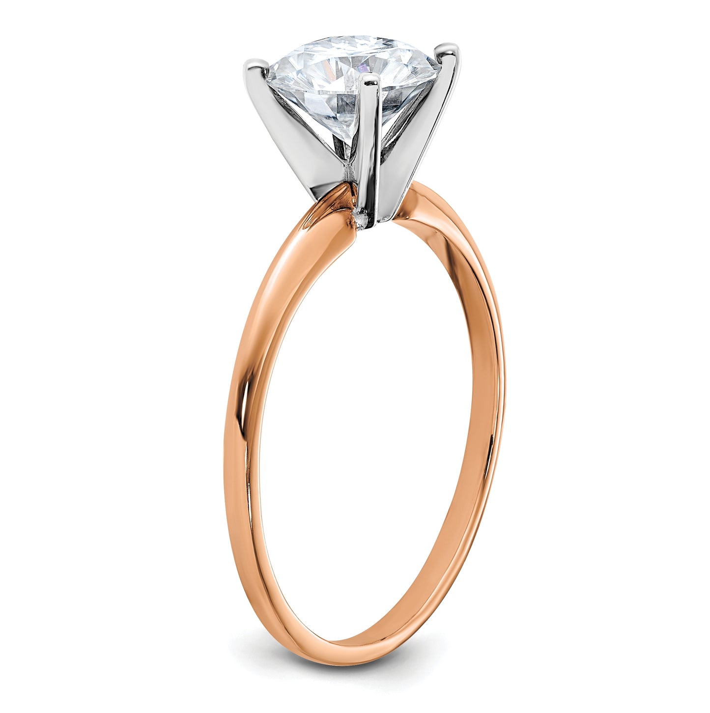 14K Rose Gold 3/4ct. 7.5mm D E F Pure Light Round Moissanite Solitaire Ring