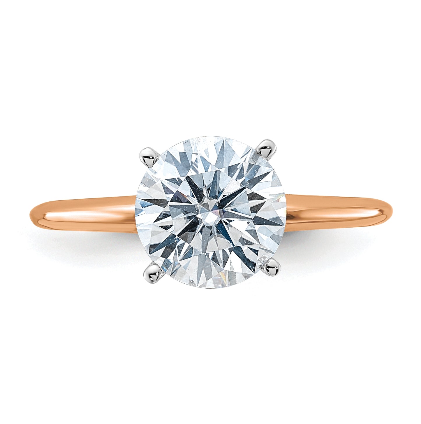 14K Rose Gold 2ct. 8.0mm G H I True Light Round Moissanite Solitaire Ring