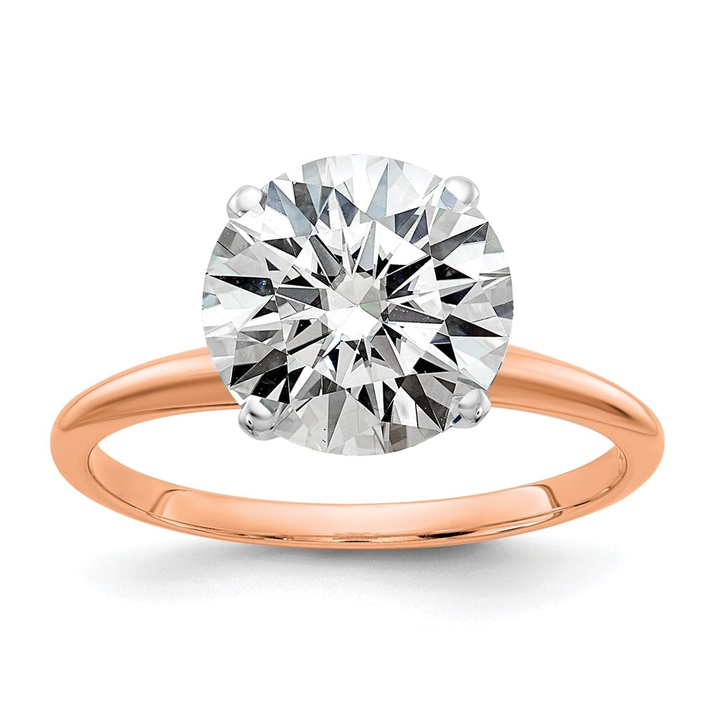 14K Rose Gold 3ct. 9.5mm G H I True Light Round Moissanite Solitaire Ring